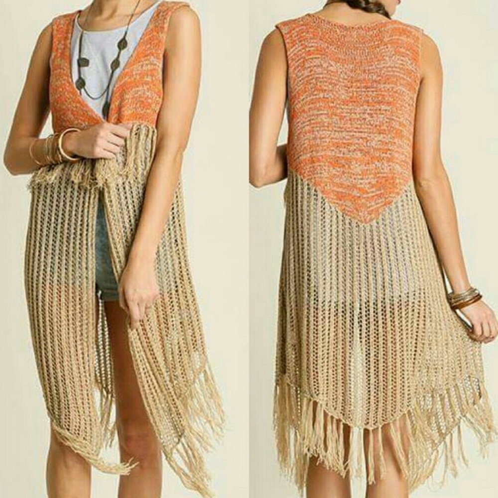 Umgee Layering Open-Knit Fringe Vest | Festival Coachella Boho Swim Cover
